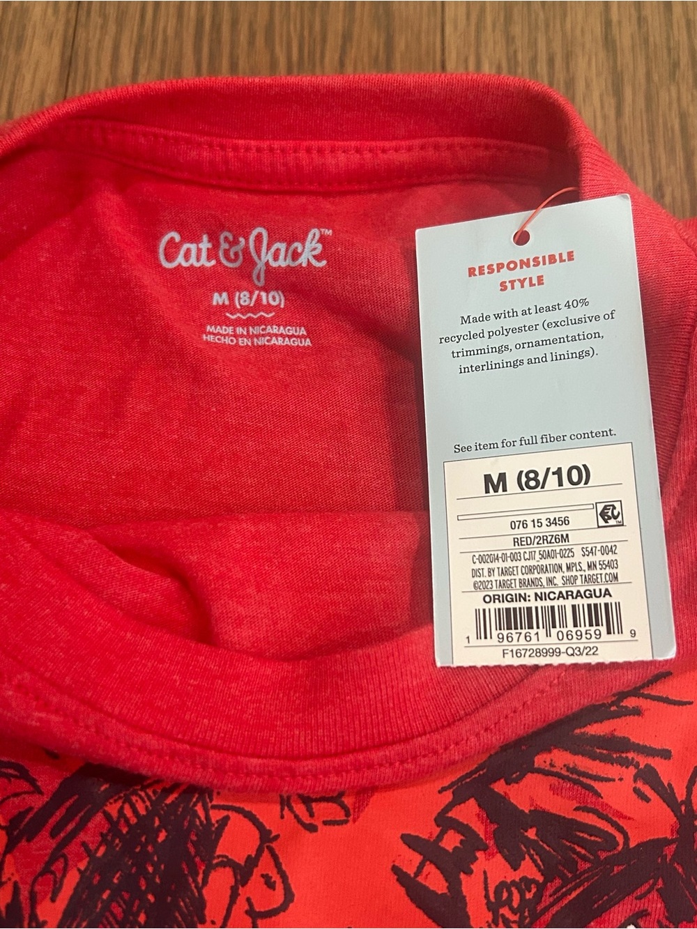Cat & Jack Boys Dinosaur Shirt Size M (8/10) NWT Long Sleeve Red - Picture 2 of 3